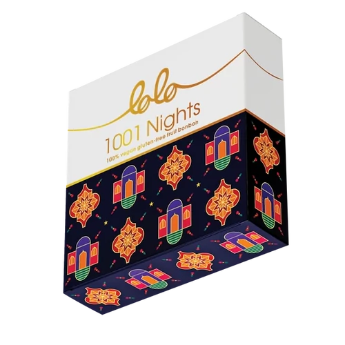 Lolo 1001 Night gluténmentes gyümölcsbonbon cukormentes étcsokoládé bevonattal 100G