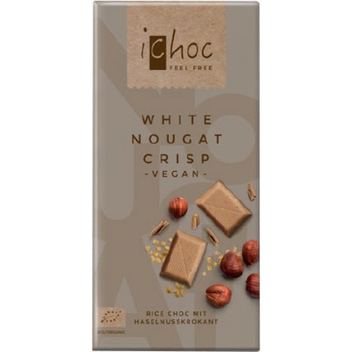 iChoc Bio Fehér Nugátos Csokoládé mogyoró krokanttal 80 g