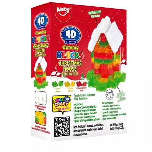 4D építhető gumicukor Téli Ház Pillecukor tetővel vegyes gyümölcsízű 220g