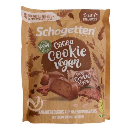 Schogetten vegán kakaókészítmény kakaókrém töltelékkel és kekszdarabokkal 125g