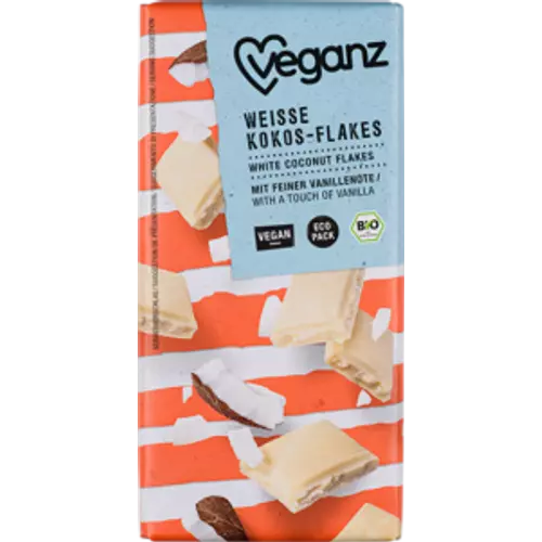 Veganz Vegán Fehércsokoládé Kókuszreszelékkel 80g